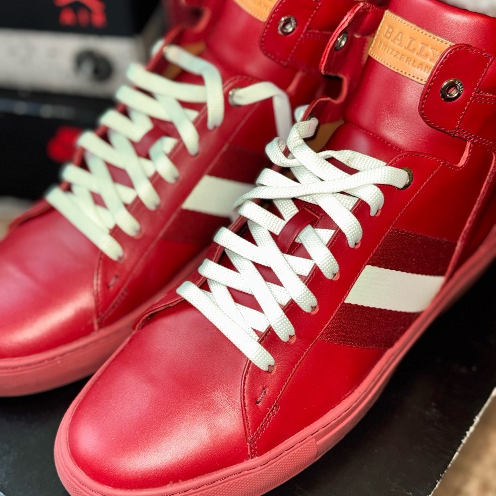 Bally Men's Red and White High-Top Sneakers